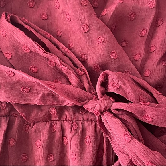 NWOT Lulus Have Harmony Burgundy Swiss Dot Ruffled Faux Wrap Midi Dress Medium - Picture 6 of 8